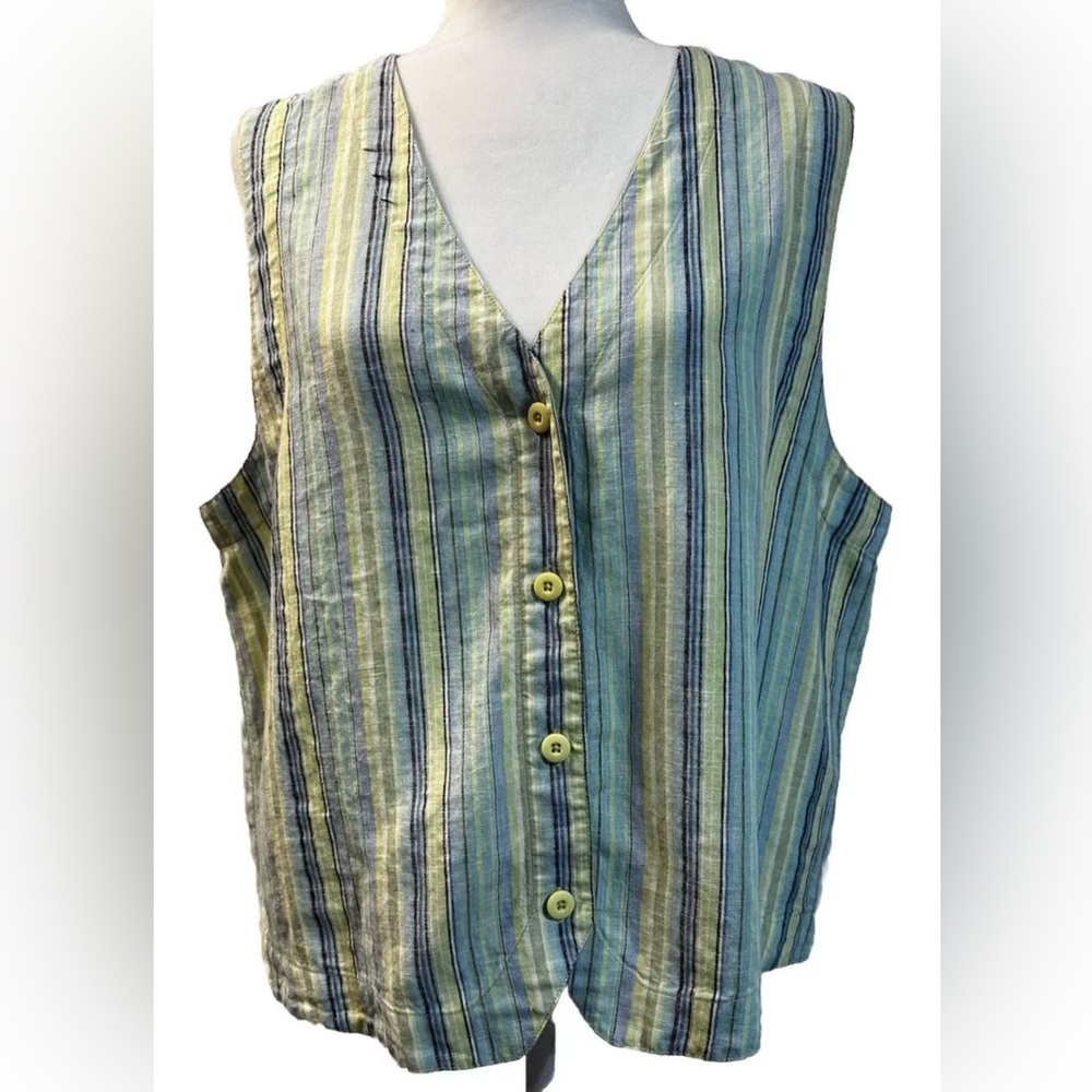 Orvis 100% Linen Vest Multicolor Stripes Size Large